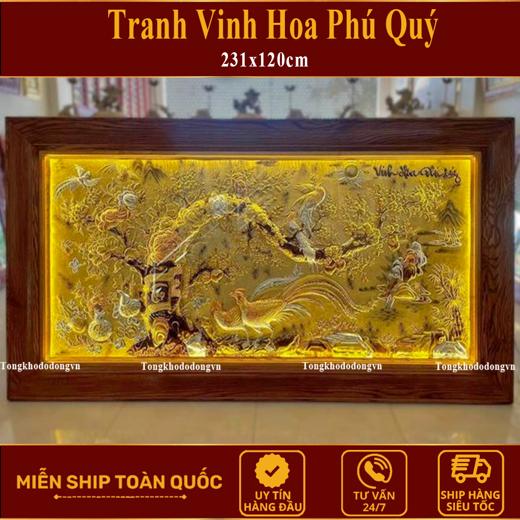 Vinh Hoa Phú Quý Tranh Đồng 2m31*1m27 Dát Vàng   Cao Cấp Freeship