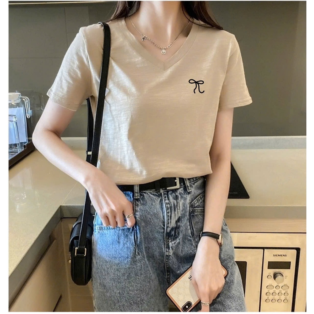 Áo thun nữ cổ tim, Áo thun babytee cổ V in hình July fashion, Áo babytee chát thun xượt mềm mát, thấm mồ hôi tốt