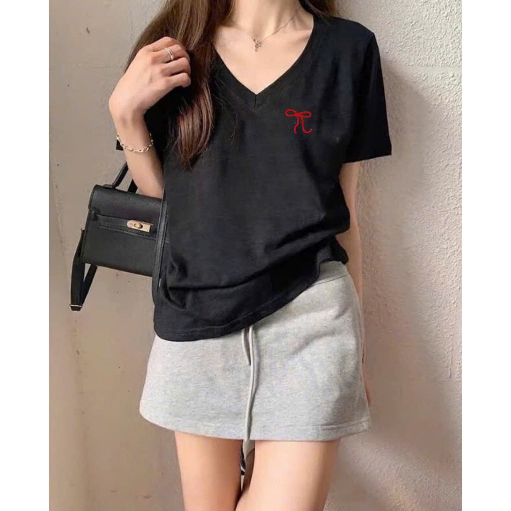 Áo thun nữ cổ tim, Áo thun babytee cổ V in hình July fashion, Áo babytee chát thun xượt mềm mát, thấm mồ hôi tốt