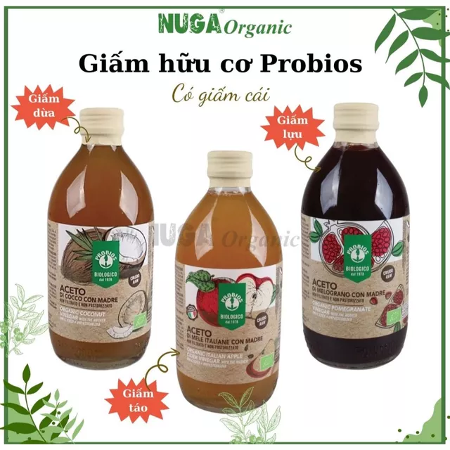 Giấm táo hữu cơ Probios, Giấm lựu hữu cơ Milan, Giấm Balsamic hữu cơ - 500ml