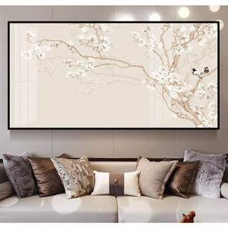 Tranh Treo Tường Nghệ Thuật Trang Trí Phòng Khách, Phòng Làm Việc Hoa Và Chim - Tranh Laminate Tráng Gương