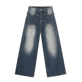 Quần Jeans Ống Rộng Dáng Suông Nam Nữ, Túi Ngược - Màu Wash
