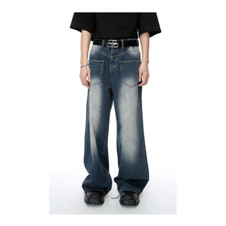Quần Jeans Ống Rộng Dáng Suông Nam Nữ, Túi Ngược - Màu Wash