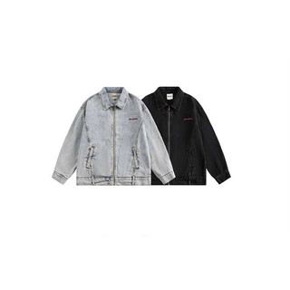 Áo Khoác Jeans Nam Nữ Form Rộng Dáng Suông - Cổ Bẻ - Phối Dây Kéo - Thêu Nổi, Thời Trang Unisex
