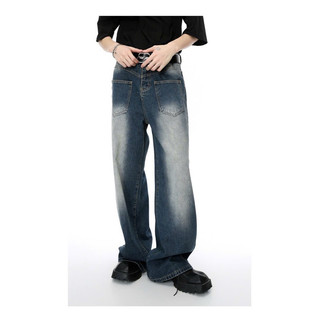 Quần Jeans Ống Rộng Dáng Suông Nam Nữ, Túi Ngược - Màu Wash
