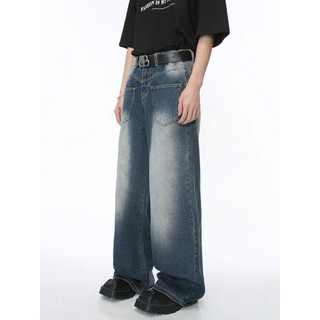 Quần Jeans Ống Rộng Dáng Suông Nam Nữ, Túi Ngược - Màu Wash