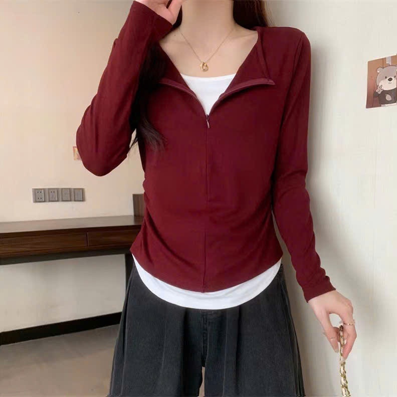 áo thun nữ dài tay phối layer trắng nhún eo, áo thun body dáng dài nhún tôn dáng huyenstore.23 (A149)