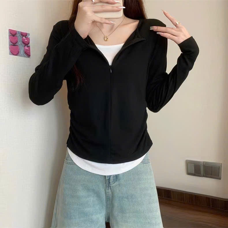 áo thun nữ dài tay phối layer trắng nhún eo, áo thun body dáng dài nhún tôn dáng huyenstore.23 (A149)