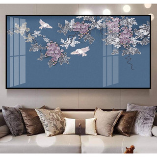 Tranh Treo Tường Nghệ Thuật Trang Trí Phòng Khách, Phòng Làm Việc Hoa Và Chim 01 - Tranh Laminate Tráng Gương
