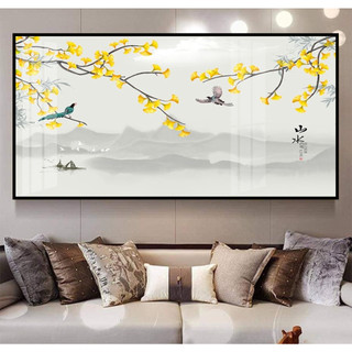 Tranh Treo Tường Nghệ Thuật Trang Trí Phòng Khách, Phòng Làm Việc Hoa Và Chim 01 - Tranh Laminate Tráng Gương