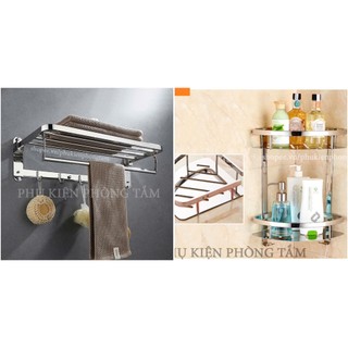 Combo Giàn khăn và Kệ góc 2 tầng Inox 304
