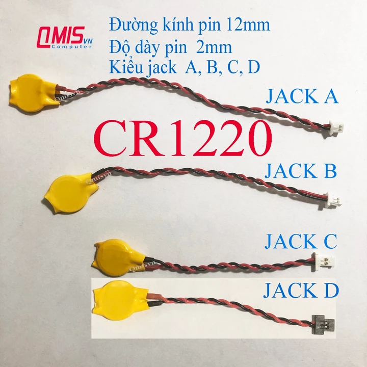 Pin Cmos Laptop 2 dây CR1220 (Đường kính 12mm, dày 2mm), pin bios thay thế cho Laptop Dell HP Sony Asus Acer Lenovo