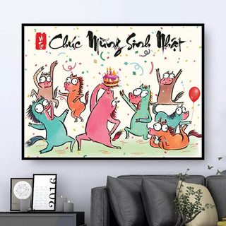 Tranh Treo Tường Trang Trí Phòng "SINH NHẬT" HÀI HƯỚC - Tranh Vô Tri - Tranh Chế Vui Nhộn - Tranh Laminate Tráng Gương