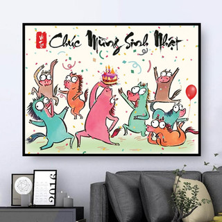 Tranh Treo Tường "SINH NHẬT" HÀI HƯỚC - Tranh Vô Tri - Tranh Chế Vui Nhộn - Tranh Laminate Tráng Gương - 60x90cm