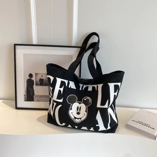 Túi tote vải canvas đi học đi chơi in hình Mickey, dễ thương , túi đeo vai thời trang có khóa kéo