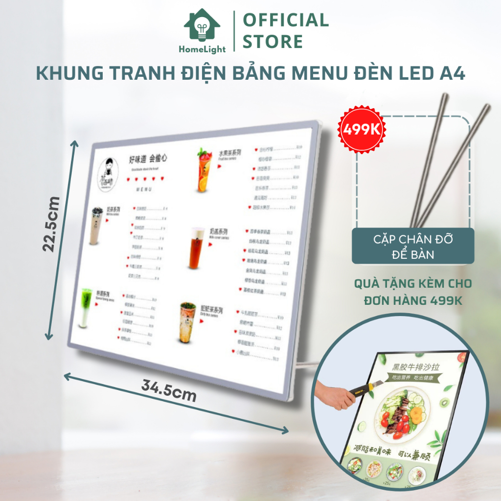 Hộp Đèn Led Menu Điện Kích Thước A4, Tanh điện Để Bàn, Treo Tường ...
