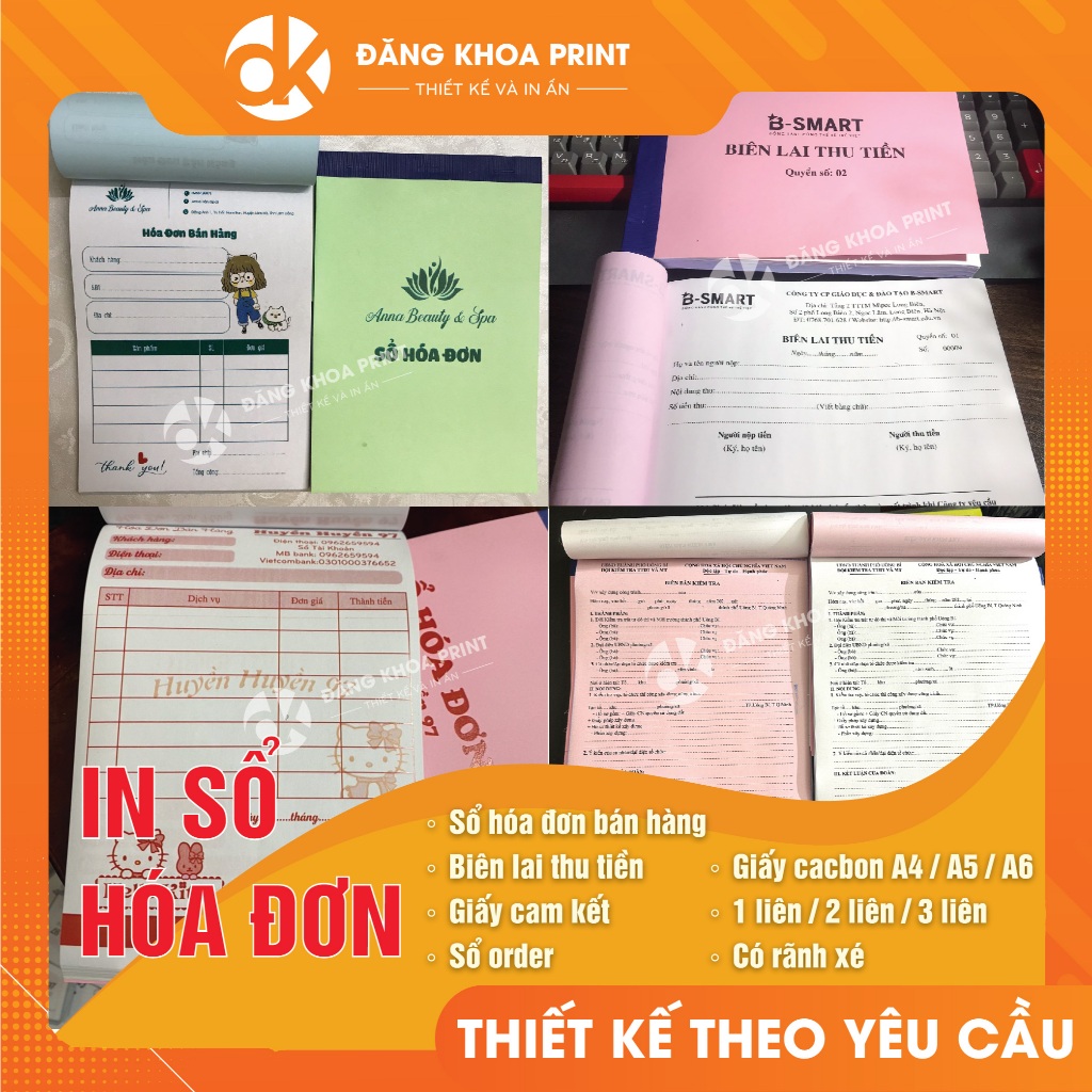 In quyển sổ hóa đơn bán hàng, hóa đơn bán lẻ có rãnh xé