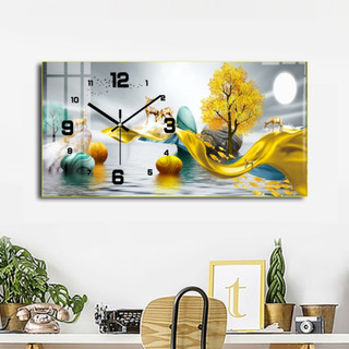 Tranh Đồng Hồ Tráng Gương Treo Tường Nghệ Thuật Phong Thuỷ Hươu Tài Lộc