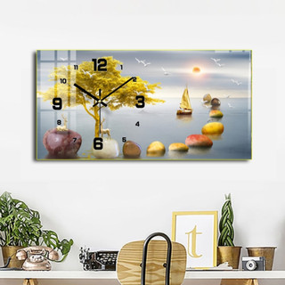 Tranh Đồng Hồ Tráng Gương Treo Tường Nghệ Thuật Phong Thuỷ Hươu Tài Lộc