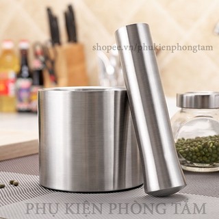 Cối chày Inox 304 cao cấp chống nấm mốc, có nắp đậy