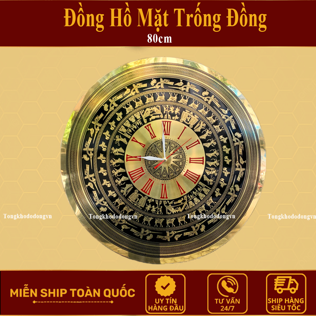 Tranh Đồng Hồ Trống Đồng 60cm, 80cm, 100cm ✔CHUẨN LOẠI 1✔ Đồng Vàng Cỡ Lớn Phong Thủy Gò Thủ Công Chống Oxi Hóa