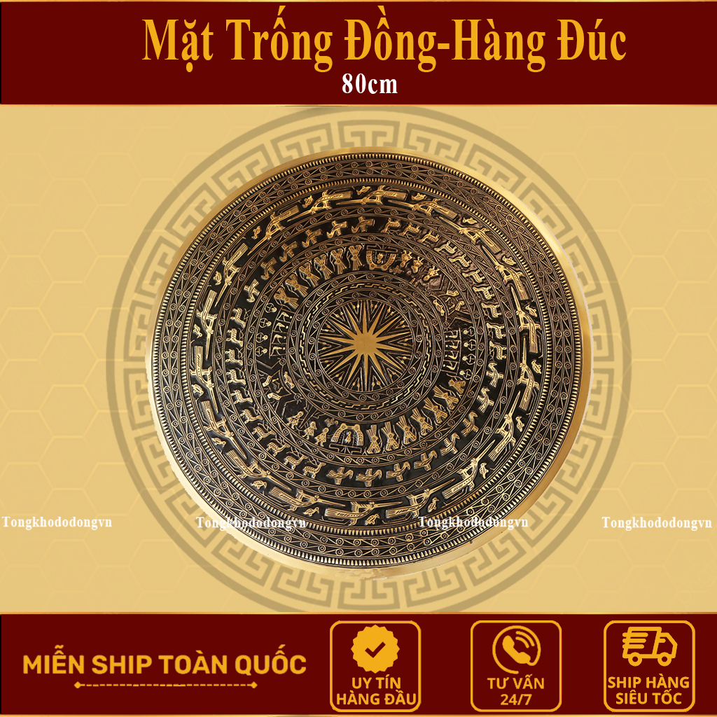 Tranh Đồng Hồ Trống Đồng 60cm, 80cm, 100cm ✔CHUẨN LOẠI 1✔ Đồng Vàng Cỡ Lớn Phong Thủy Gò Thủ Công Chống Oxi Hóa