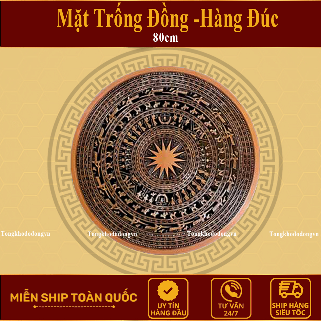 Tranh Đồng Hồ Trống Đồng 60cm, 80cm, 100cm ✔CHUẨN LOẠI 1✔ Đồng Vàng Cỡ Lớn Phong Thủy Gò Thủ Công Chống Oxi Hóa