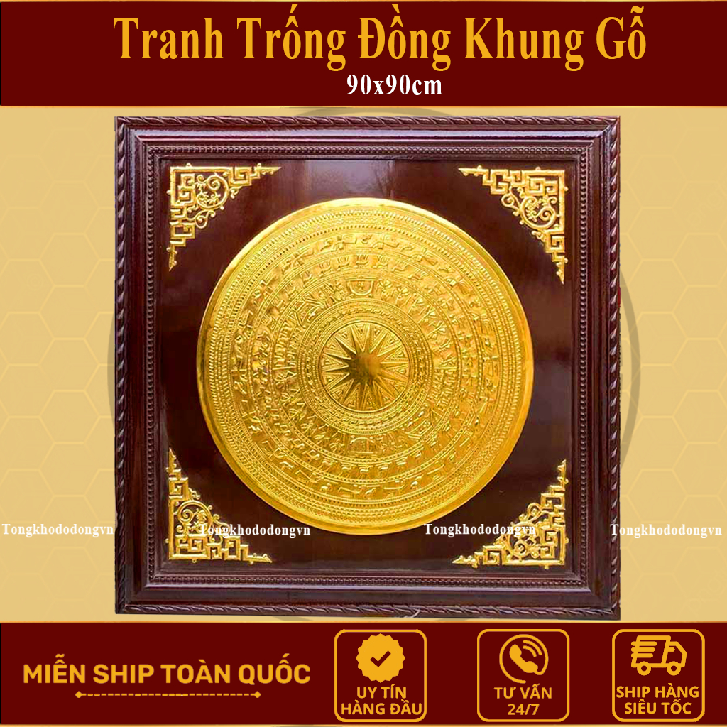Tranh Đồng Hồ Trống Đồng 60cm, 80cm, 100cm ✔CHUẨN LOẠI 1✔ Đồng Vàng Cỡ Lớn Phong Thủy Gò Thủ Công Chống Oxi Hóa