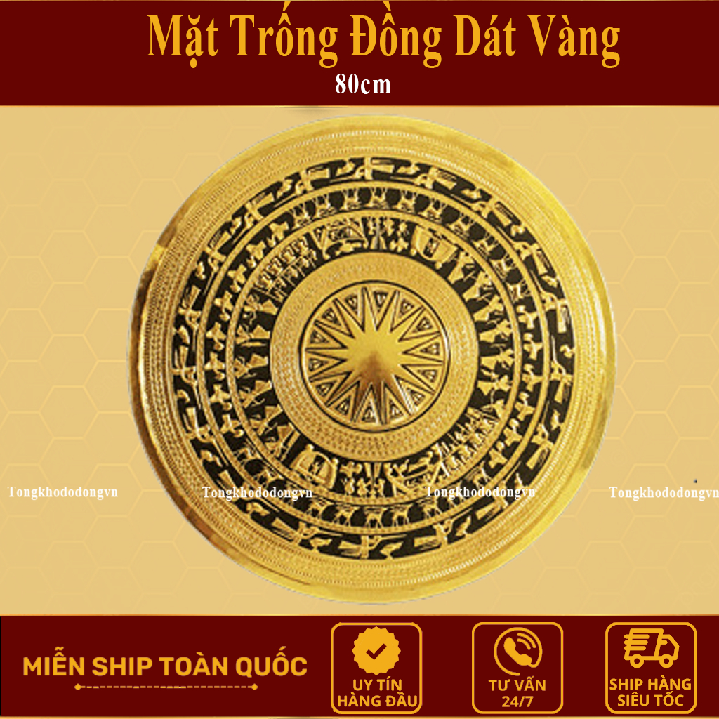 [HÀNG KỸ] Mặt Trống Đồng Đông Sơn Treo Tường ĐK 60cm Thếp V.àng   Cao Cấp Quà Tặng Đồ Đồng Đại Bái
