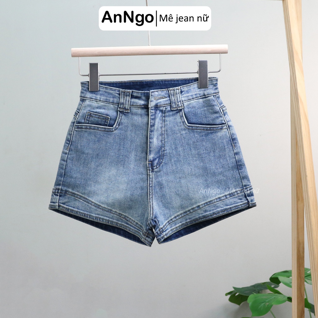 (Co giãn) Quần short jean nữ co giãn lưng cao chất jean cotton co giãn dày dặn Anngo  -  AT429