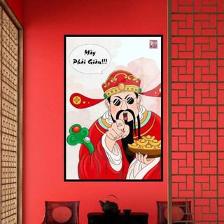 Tranh Treo Tường Trang Trí Phòng "THẦN TÀI" - Tranh Vô Tri - Tranh Chế Vui Nhộn - Tranh Laminate Tráng Gương