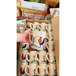 Ly Gốm Vẽ Gà Trống Xưa Có Quai Đáy Thẳng 400ml - Hàng Cao Cấp Kiểu Dáng Đẹp - Gốm Lái Thiêu Xưa Cho Người Hoài Niệm