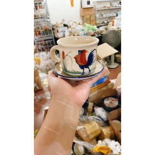 Ly Gốm Vẽ Gà Trống Xưa Có Quai 220ml - Tách Cà Phê - Hàng Cao Cấp Kiểu Dáng Đẹp - Gốm Lái Thiêu Xưa Cho Người Hoài Niệm