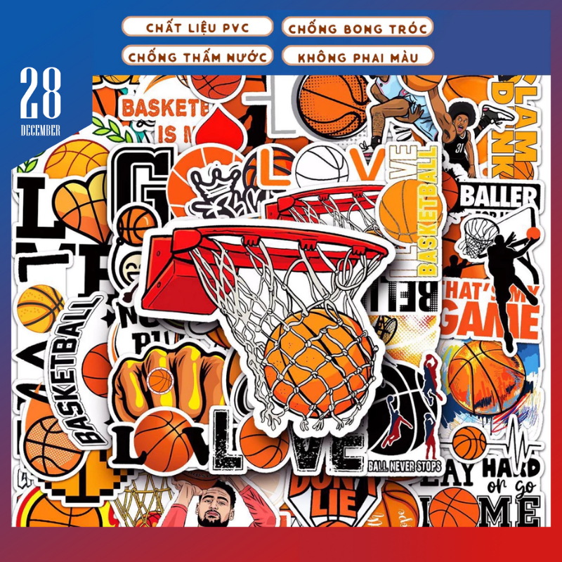 Bộ 50 Sticker khác nhau hình BÓNG RỔ - BASKETBALL Dán Laptop, Điện ...