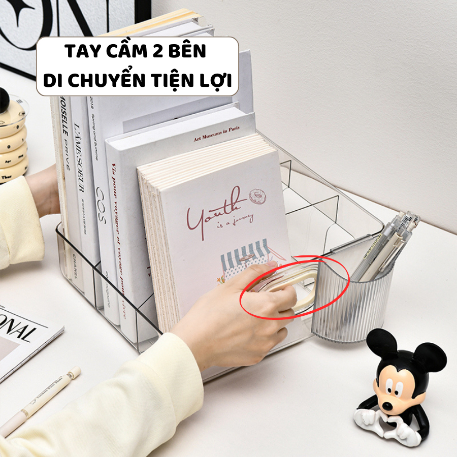 Khay Đựng Sách Chia Ngăn ENODA HOME, Hộp Nhựa Cao Cấp Trong Suốt Để Sách, Truyện, Đồ Văn Phòng Phẩm Q073