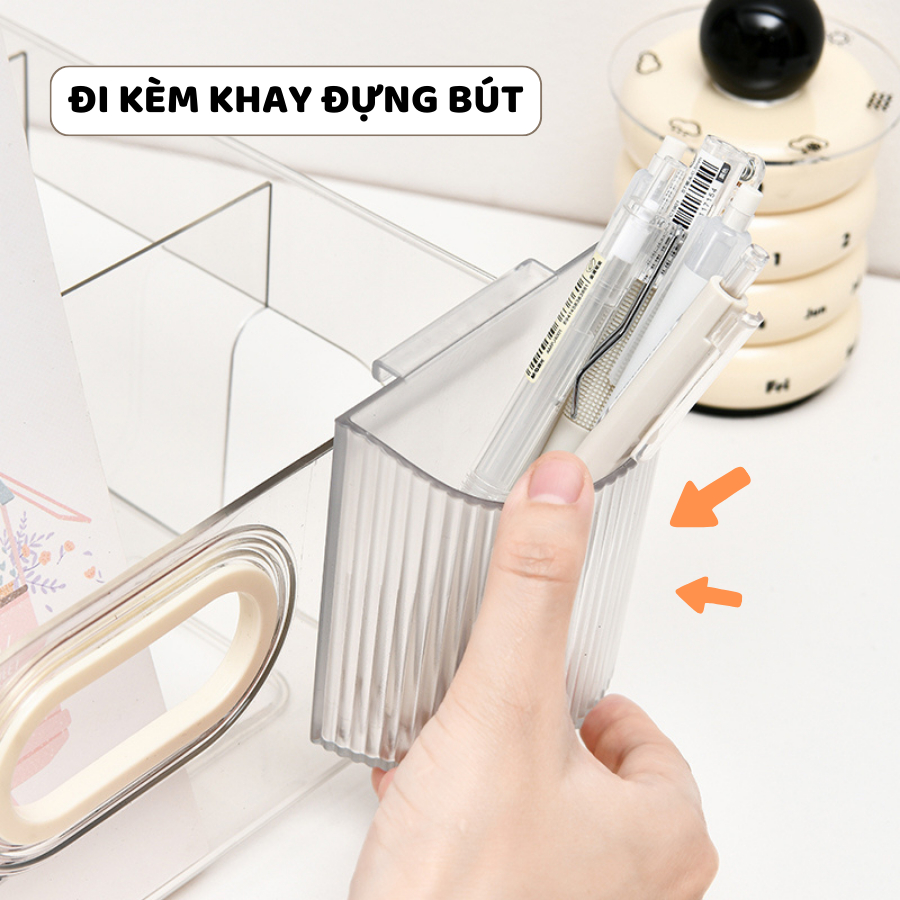 Khay Đựng Sách Chia Ngăn ENODA HOME, Hộp Nhựa Cao Cấp Trong Suốt Để Sách, Truyện, Đồ Văn Phòng Phẩm Q073