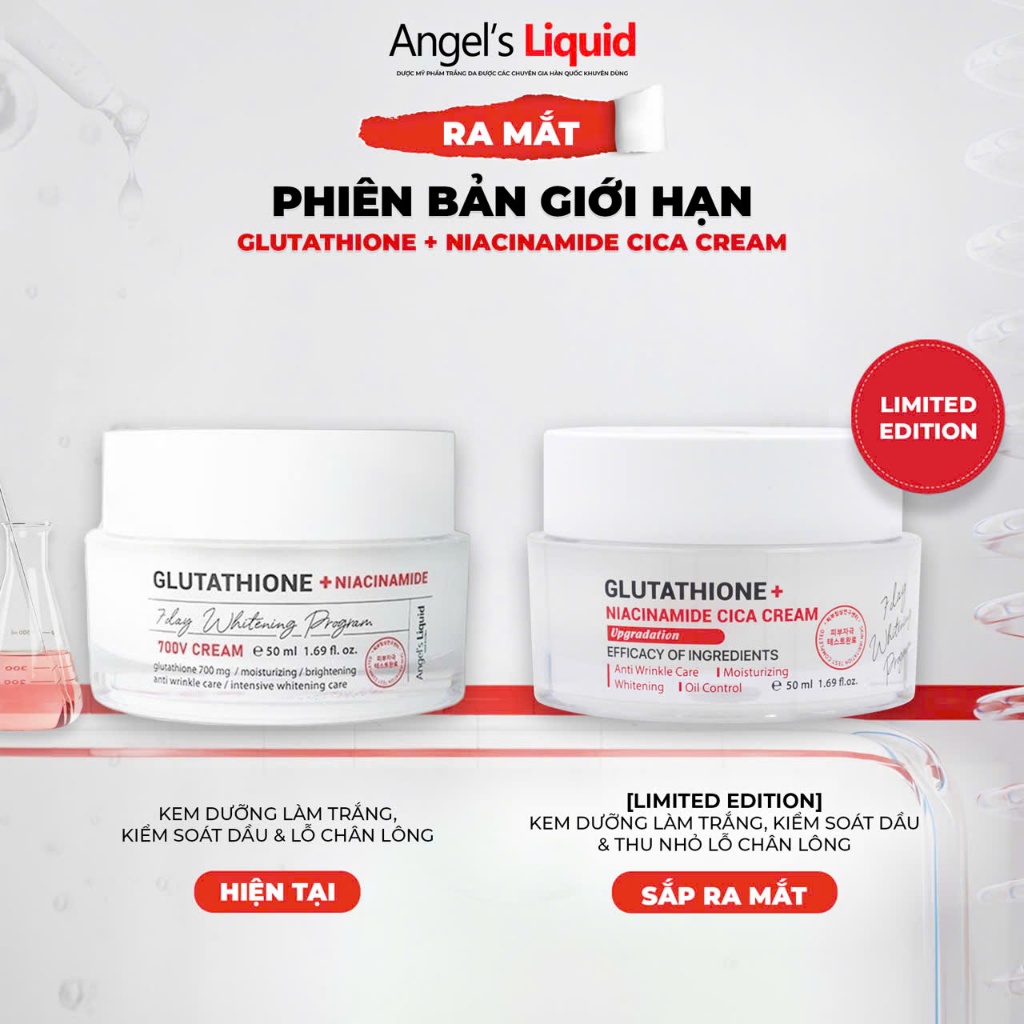 Kem dưỡng trắng mờ nám Angel's Liquid Glutathione Plus Niacinamide Cream  50ml (NEW)