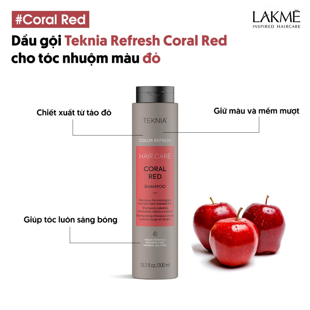 Dầu gội dưỡng màu tóc nhuộm (màu đỏ) lakme teknia coral red 300ml | Shopee Việt Nam