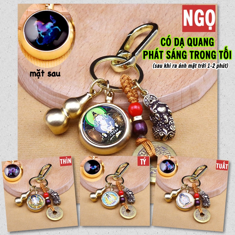Móc Khóa 12 Con Giáp Dạ Quang, Gồm 4 Món Dây 5 Xu, Bầu Rỗng, Mặt Phật Bản Mệnh, phát sáng dễ dàng tìm