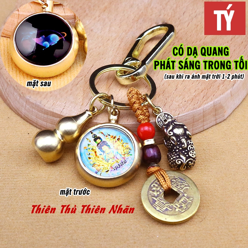 Móc Khóa 12 Con Giáp Dạ Quang, Gồm 4 Món Dây 5 Xu, Bầu Rỗng, Mặt Phật Bản Mệnh, phát sáng dễ dàng tìm