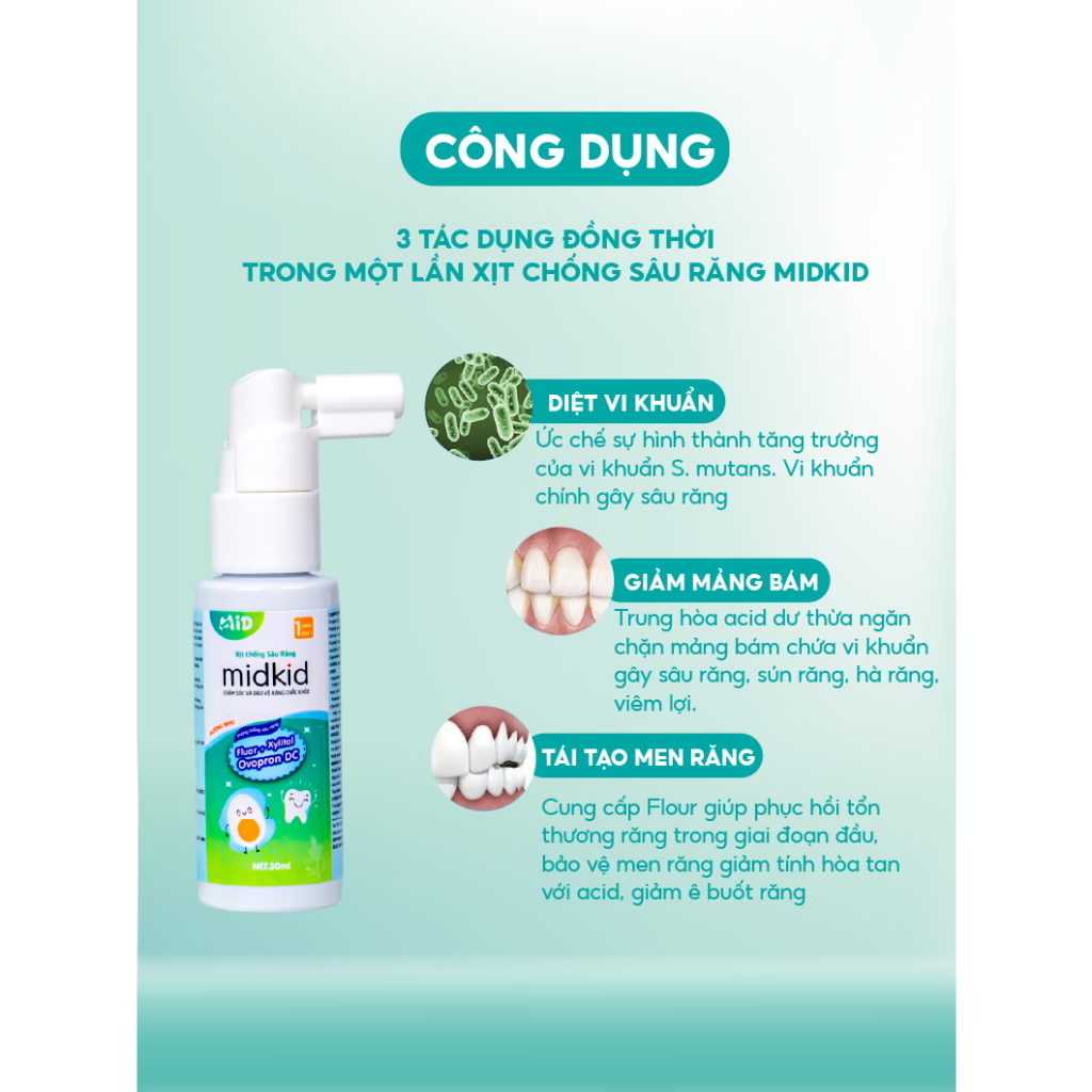 Ảnh Combo 3 hộp Xịt chống sâu răng Midkid vị nho 30ml cho bé từ 1 tuổi - Tặng Bàn chải điện + Sticker 2