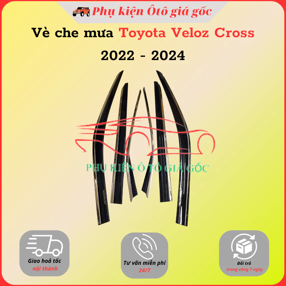 Vè che mưa xe Toyota Veloz Cross 2022 - 2025 Chỉ INOX 6 chi tiết cao cấp, dày dặn, sáng bóng