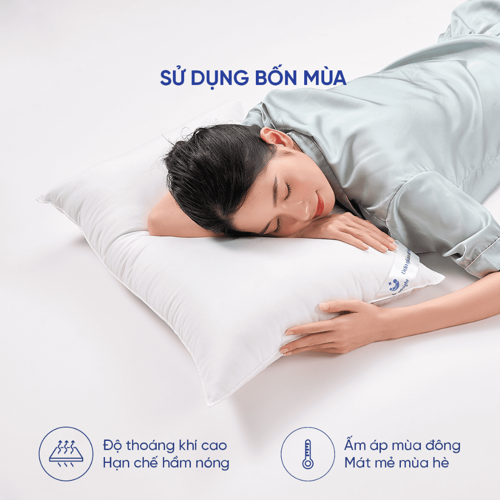 Gối lông vũ nhân tạo Goodnight Mochi siêu êm, gối khách sạn