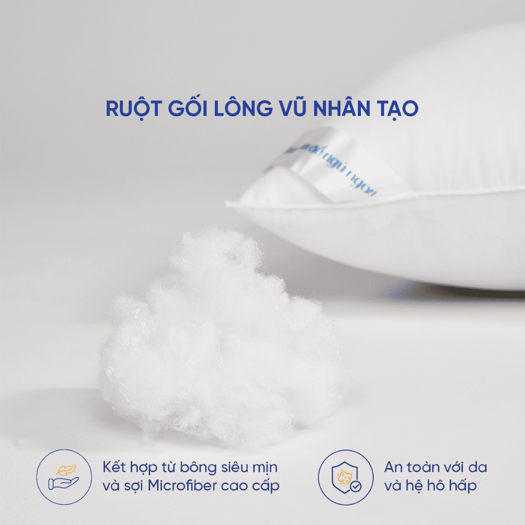 Gối lông vũ nhân tạo Goodnight Mochi siêu êm, gối khách sạn