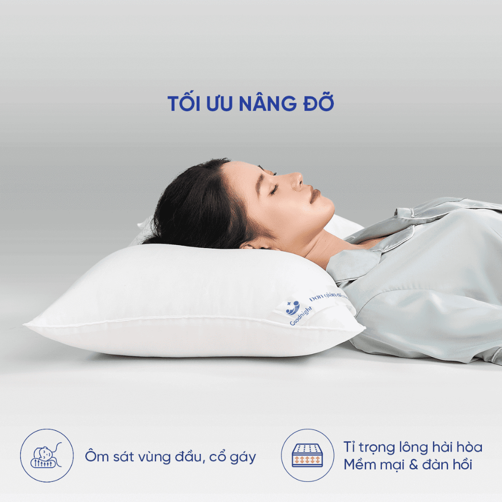 Gối lông vũ nhân tạo Goodnight Mochi siêu êm, gối khách sạn