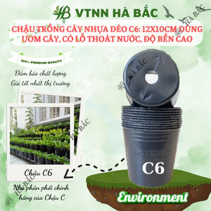 Chậu Trồng Cây Nhựa Dẻo C6 - KT: 12x10cm có lỗ thoát nước, dày dặn, mày đen, độ bền cao - Nông Nghiệp Hà Bắc