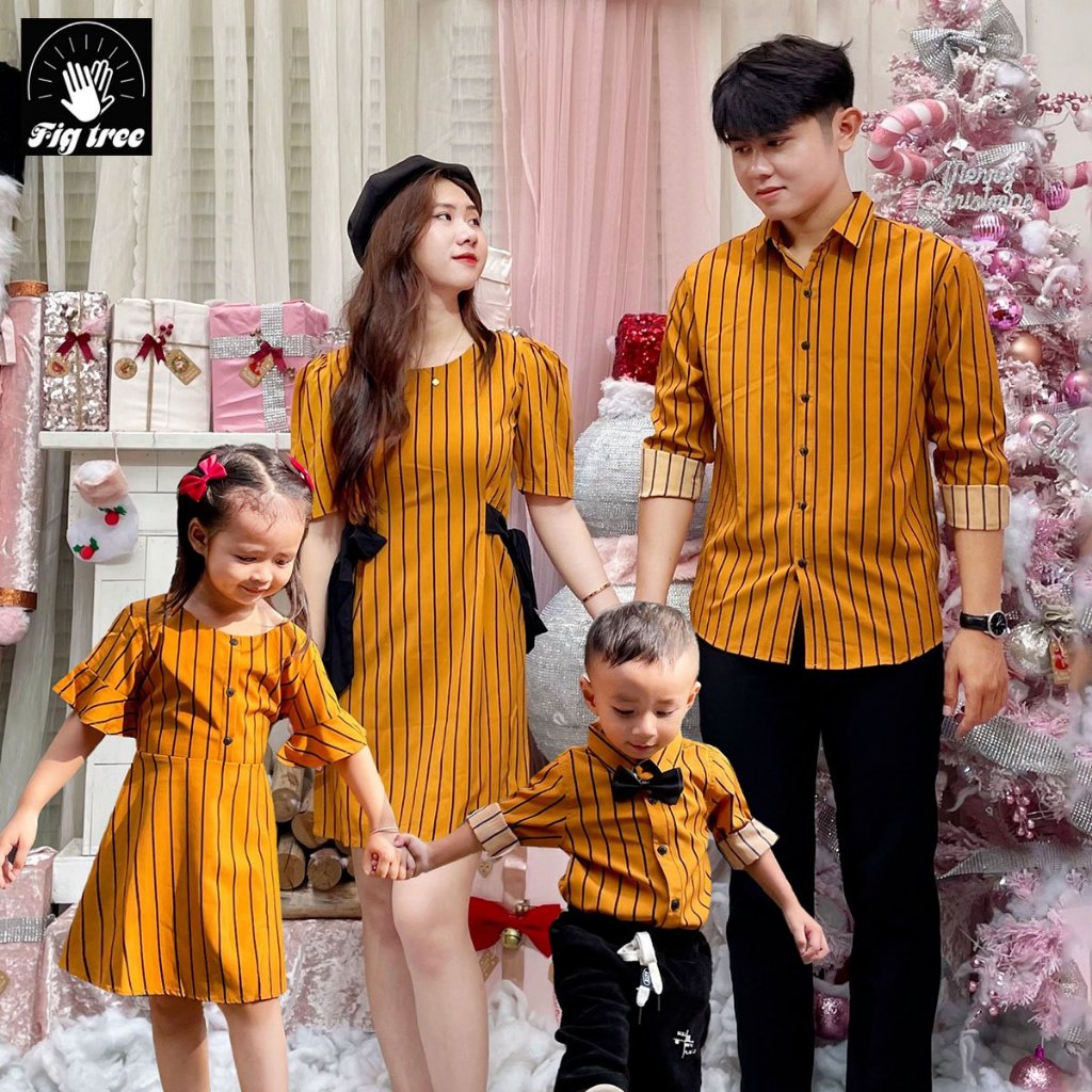 Đồng Phục Gia Đình Fig Tree Sọc Đứng Màu Vàng Đi Tiệc Siêu Xinh,Chất Cotton mềm Mịn ( MS :145c)