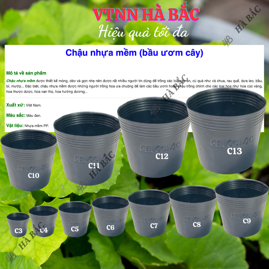 [5 cái] Chậu Trồng Cây Nhựa Dẻo C10 - KT: 25x19cm có lỗ thoát nước, dày dặn, mày đen, độ bền cao - Nông Nghiệp Hà Bắc