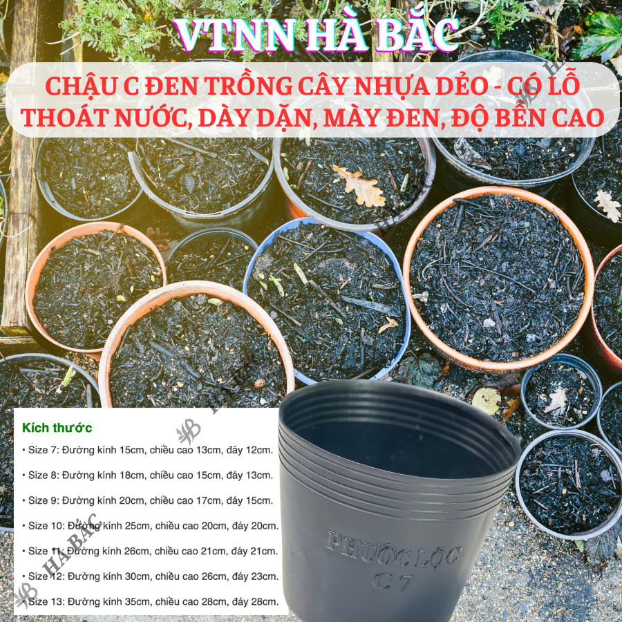 [5 cái] Chậu Trồng Cây Nhựa Dẻo C11 - KT: 26x21cm có lỗ thoát nước, dày dặn, mày đen, độ bền cao - Nông Nghiệp Hà Bắc