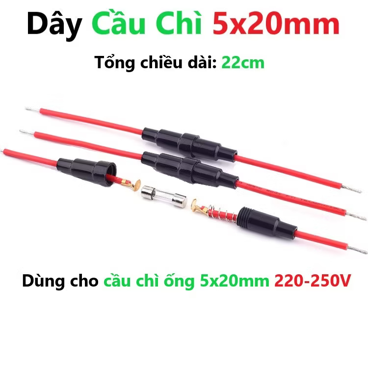Dây bảo vệ nối cầu chì ống Thủy Tinh Cầu Chì sứ Dòng 20 30 5x20mm 5*20mm 6x30mm 6*30mm dài 20cm